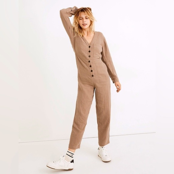 MADEWELL Lightspun Stitched-Pocket Coverall Jumpsuit Telluride Stone S
